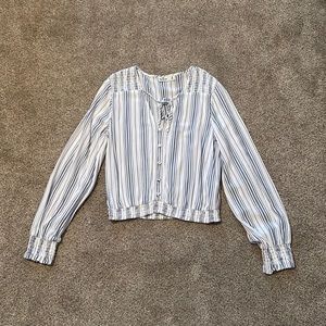Blue and white striped Hollister long sleeve with button up and tie front